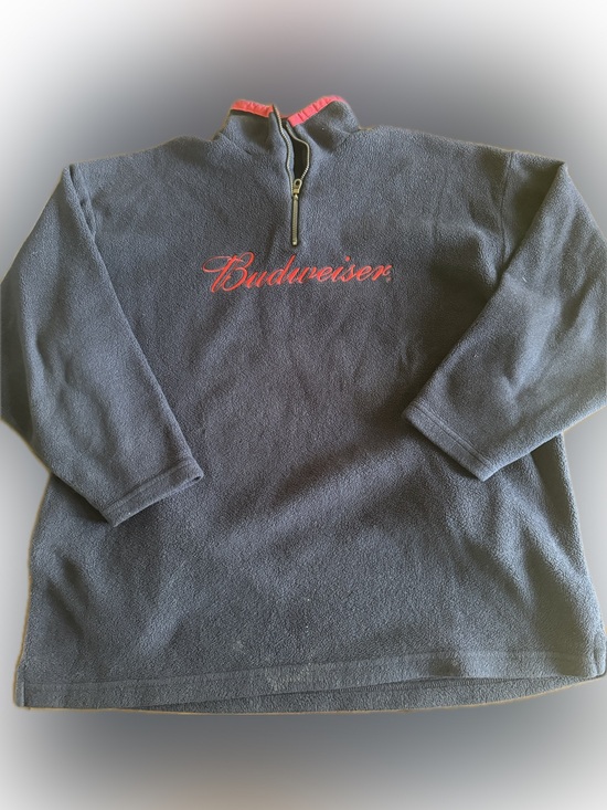Budweiser Other - Vintage Budweiser Navy and Red Men’s Quarter-Zip Fleece Pullover